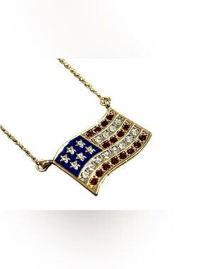 Avon Rhinestone Flag Necklace – Sparkle with Americana Style
